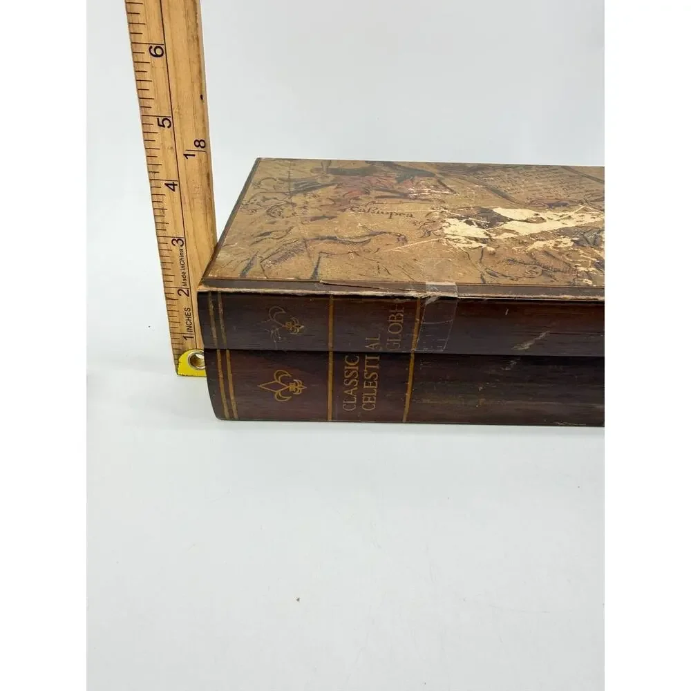 Vintage Japan Wooden Musical Jewelry Box Double Book Celestial Globe Working